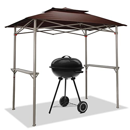 CROWN SHADES 8 x 5 Grill Gazebo Outdoor BBQ Gazebo Canopy, Assembly Process Without Any Tools, Very Easy (Coffee)