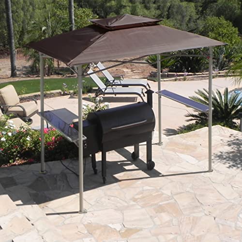 CROWN SHADES 8 x 5 Grill Gazebo Outdoor BBQ Gazebo Canopy, Assembly Process Without Any Tools, Very Easy (Coffee)