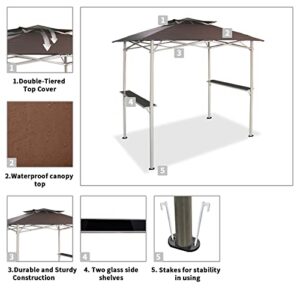 CROWN SHADES 8 x 5 Grill Gazebo Outdoor BBQ Gazebo Canopy, Assembly Process Without Any Tools, Very Easy (Coffee)