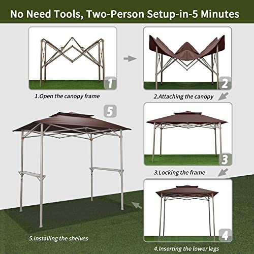 CROWN SHADES 8 x 5 Grill Gazebo Outdoor BBQ Gazebo Canopy, Assembly Process Without Any Tools, Very Easy (Coffee)