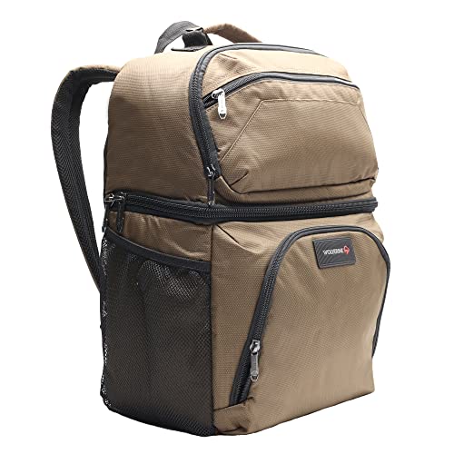 WOLVERINE 36 Can Cooler Backpack | Durable Nailhead Nylon, Dual Compartment Cooler & Dry Storage, Padded Mesh Back Panel, & Exterior Water Bottle Pockets