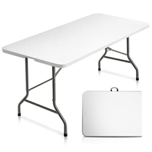 vingli 6 foot plastic folding table portable long white table for indoor outdoor use rectangular with carrying handle