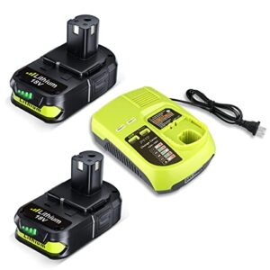 2pack 3.0ah p102 p190 replacement for ryobi 18v battery + p117 charger for ryobi battery 18v lithium p108 p107 p104 p105 p102 p103 for ryobi 18v lithium battery charger with 260051002 p117 p118 p113