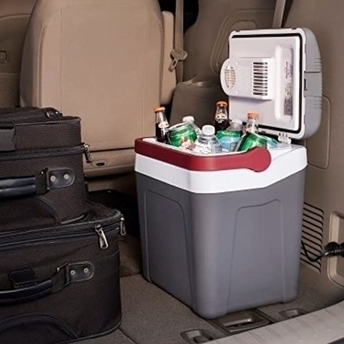 Koolatron Thermoelectric Iceless 12V Cooler 25 L (26 qt), Electric Portable Car Fridge w/ 12 Volt DC Power Cord, Gray/White, Travel Road Trips Camping Fishing Trucking, Made in North America