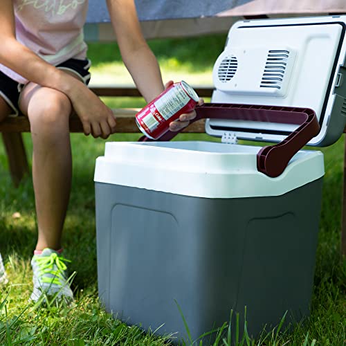 Koolatron Thermoelectric Iceless 12V Cooler 25 L (26 qt), Electric Portable Car Fridge w/ 12 Volt DC Power Cord, Gray/White, Travel Road Trips Camping Fishing Trucking, Made in North America