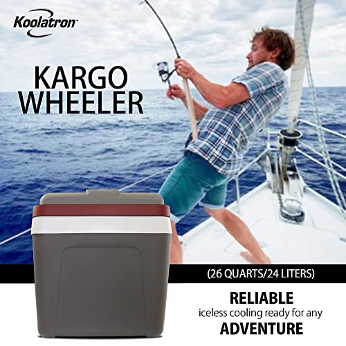 Koolatron Thermoelectric Iceless 12V Cooler 25 L (26 qt), Electric Portable Car Fridge w/ 12 Volt DC Power Cord, Gray/White, Travel Road Trips Camping Fishing Trucking, Made in North America