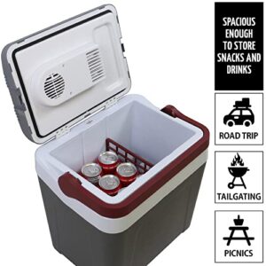 Koolatron Thermoelectric Iceless 12V Cooler 25 L (26 qt), Electric Portable Car Fridge w/ 12 Volt DC Power Cord, Gray/White, Travel Road Trips Camping Fishing Trucking, Made in North America