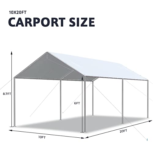 Quictent 10X20'ft Upgraded Heavy Duty Carport Car Canopy Party Tent with Reinforced Steel Cables-White