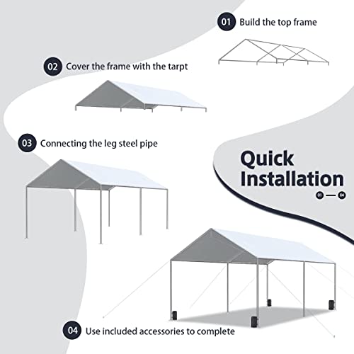 Quictent 10X20'ft Upgraded Heavy Duty Carport Car Canopy Party Tent with Reinforced Steel Cables-White