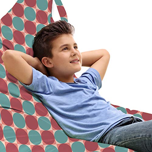Ambesonne Geometrical Lounger Chair Bag, Abstract Circles Inside Squares in Modern Design and Retro Influences, High Capacity Storage with Handle Container, Lounger Size, Teal Dark Magenta