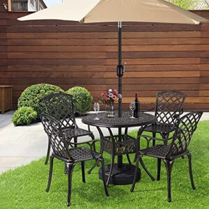 Yaheetech 5-Piece Outdoor Furniture Dining Set, All-Weather Cast Aluminum Conversation Set for Yard Garden Deck, Includes 4 Chairs and 1 Round Table with Umbrella Hole