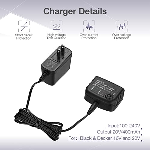 3000mAh 20V Replacement Battery with Charger for Black+Decker,Battery Replace for LBXR20 LBXR20-OPE LB20 LBX20 LBX4020 LB2X4020-OPE,Cordless Tool Battery with 16V/20V Output Battery Charger