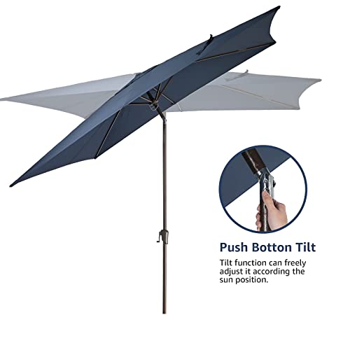 COBANA 6.6 x 9.8ft Rectangular Patio Umbrella, Outdoor Table Market Umbrella with Push Button Tilt/Crank, Dark Blue