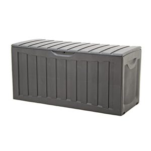 ram quality products plastic 90 gallon outdoor lockable backyard storage bin deck box for cushions, toys, pool accessories, and towels, gray