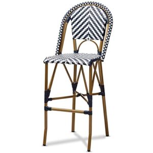 baxton studio ilene classic french indoor and outdoor white and blue bamboo style stackable bistro bar stool