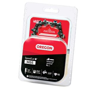 Oregon M66 SpeedCut Chainsaw Chain for 16-Inch Bar - .325-Inch Pitch, .050-Inch Gauge, 66 Drive Links, Replacement Low-Kickback Chainsaw Blade, fits Many Husqvarna & Jonsered Models (95TXL066G)