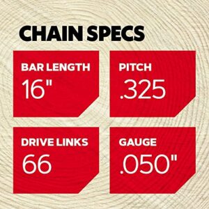 Oregon M66 SpeedCut Chainsaw Chain for 16-Inch Bar - .325-Inch Pitch, .050-Inch Gauge, 66 Drive Links, Replacement Low-Kickback Chainsaw Blade, fits Many Husqvarna & Jonsered Models (95TXL066G)