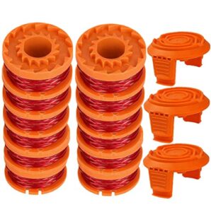 topemai wa0010 replacement trimmer spool line 0.065” for worx wg154 wg163 wg160 wg180 wg175 wg155 wg151 string trimmer (12 spools + 3 caps)