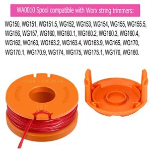 TOPEMAI WA0010 Replacement Trimmer Spool Line 0.065” for Worx WG154 WG163 WG160 WG180 WG175 WG155 WG151 String Trimmer (12 Spools + 3 Caps)