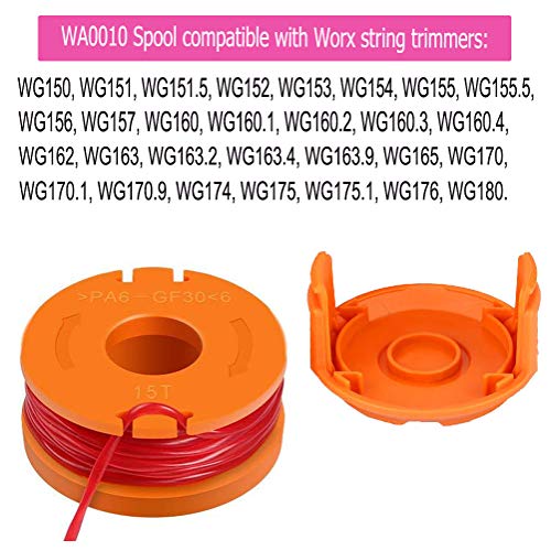TOPEMAI WA0010 Replacement Trimmer Spool Line 0.065” for Worx WG154 WG163 WG160 WG180 WG175 WG155 WG151 String Trimmer (12 Spools + 3 Caps)