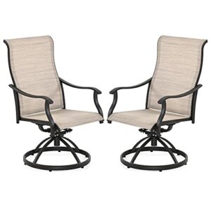 happatio patio dining chairs set of 2, outdoor textilene swivel dining chairs with high back, patio furniture chairs with armrest, brown frame (khaki)