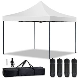 canopy tent 10 x 10 pop up canopy ez up sun shade canopy with backpack bag, 4 sand weights bags, steel stakes gazebos tent for outdoor, wedding,party, camping, picnics (white)
