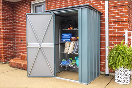 Spacemaker 4' x 3' Compact Outdoor Metal Backyard, Patio, and Garden Storage Shed Kit, Juniper Berry