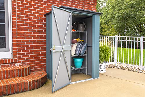 Spacemaker 4' x 3' Compact Outdoor Metal Backyard, Patio, and Garden Storage Shed Kit, Juniper Berry