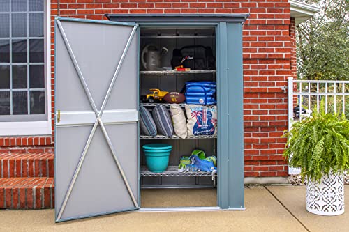 Spacemaker 4' x 3' Compact Outdoor Metal Backyard, Patio, and Garden Storage Shed Kit, Juniper Berry