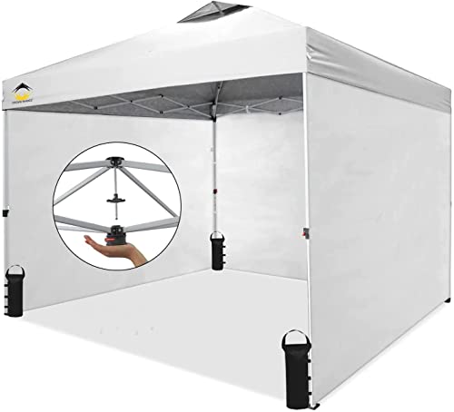 CROWN SHADES Comercial Instant Canopy Pop Up Tent 10X10 (10x10 with 4 Sidewalls, White)