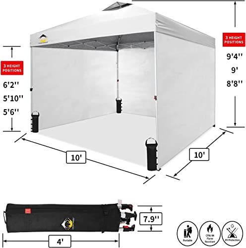 CROWN SHADES Comercial Instant Canopy Pop Up Tent 10X10 (10x10 with 4 Sidewalls, White)