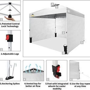 CROWN SHADES Comercial Instant Canopy Pop Up Tent 10X10 (10x10 with 4 Sidewalls, White)