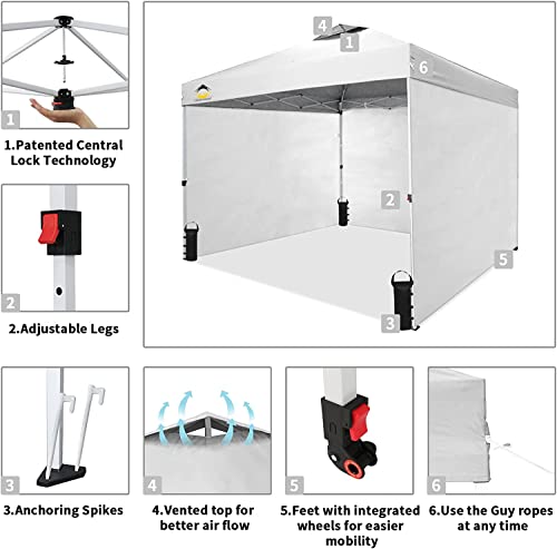 CROWN SHADES Comercial Instant Canopy Pop Up Tent 10X10 (10x10 with 4 Sidewalls, White)