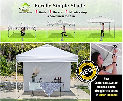 CROWN SHADES Comercial Instant Canopy Pop Up Tent 10X10 (10x10 with 4 Sidewalls, White)