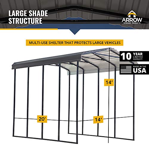 Arrow 14' x 20' x 14' 29-Gauge Metal RV Carport and Multi-Use Shelter for Large Vehicles- Charcoal
