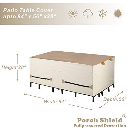 Porch Shield Patio Table Cover - Waterproof Outdoor Dining Table and Chairs Furniture Set Cover Rectangular - 84 x 56 inch, Light Tan & Khaki