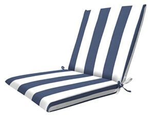honeycomb indoor/outdoor cabana stripe blue & white midback dining chair cushion: recycled fiberfill, weather resistant, reversible, comfortable and stylish patio cushion: 19″ w x 37″ l x 2.5” t