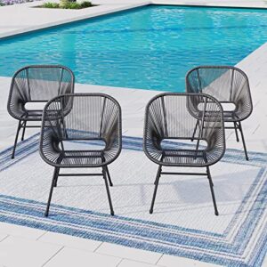 hera’s house patio chairs set of 4, outdoor woven lounge chairs, bistro chairs with steel frame and plastic rope for porch, balcony, garden, living room