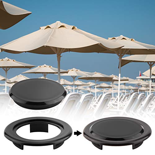 AIEX 2 Inch 2 Set Patio Table Umbrella Hole Ring and Cap Set Plastic Patio Umbrella Hole Plug Set Including 2 Rings and 2 Stoppers(Black)