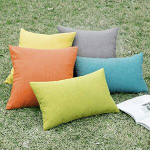 MIULEE Pack of 2 Decorative Outdoor Solid Waterproof Throw Pillow Covers Polyester Linen Garden Farmhouse Cushion Cases for Patio Tent Balcony Couch Sofa 12x20 inch Turquoise