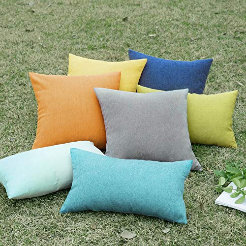 MIULEE Pack of 2 Decorative Outdoor Solid Waterproof Throw Pillow Covers Polyester Linen Garden Farmhouse Cushion Cases for Patio Tent Balcony Couch Sofa 12x20 inch Turquoise