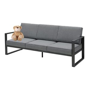 may in color aluminum patio furniture couch, metal contemporary 3-seat sofa chair with cushion and waterproof cover, modern grey