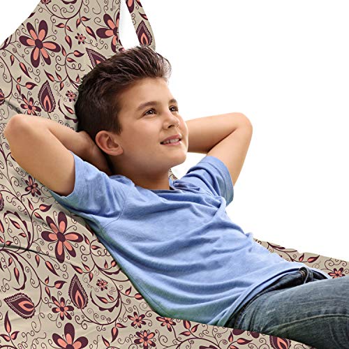 Ambesonne Flower Lounger Chair Bag, Ornamental Pattern with Bedding Plants Retro 60s Styled Blossoms and Leaves, High Capacity Storage with Handle Container, Lounger Size, Beige Coral Brown