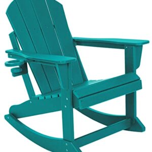 doubob Outdoor Patio Rocking Adirondack Rocker Modern Plastic Weather Resistant HDPE Lawn Chair for Porch, Garden Fire Pit Beach Backyard, Extra Large, Blue