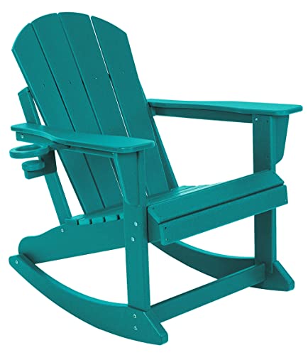 doubob Outdoor Patio Rocking Adirondack Rocker Modern Plastic Weather Resistant HDPE Lawn Chair for Porch, Garden Fire Pit Beach Backyard, Extra Large, Blue