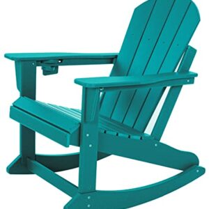 doubob Outdoor Patio Rocking Adirondack Rocker Modern Plastic Weather Resistant HDPE Lawn Chair for Porch, Garden Fire Pit Beach Backyard, Extra Large, Blue