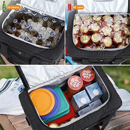 MIER 30L Extra Large Soft Cooler Bag with Bottle Opener for Camping Beach BBQ Grocery Golf Leakproof Picnic Lunch Bag, Collapsible, Top Flip Lid, 45Can (Black)