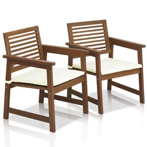 furinno tioman hardwood armchair in teak oil, 2 arm chairs, natural