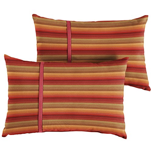 Mozaic Home Indoor Outdoor Sunbrella Lumbar Pillows, Set of 2, 2 Count (Pack of 1), Red/Brown Stripes & Crimson Red