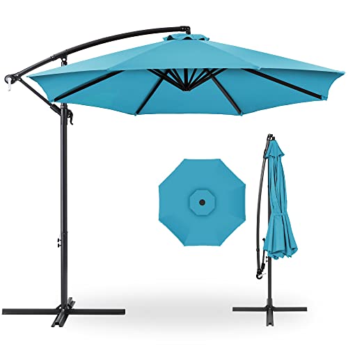 Best Choice Products 10ft Offset Hanging Market Patio Umbrella w/Easy Tilt Adjustment, Polyester Shade, 8 Ribs for Backyard, Poolside, Lawn and Garden - Sky Blue